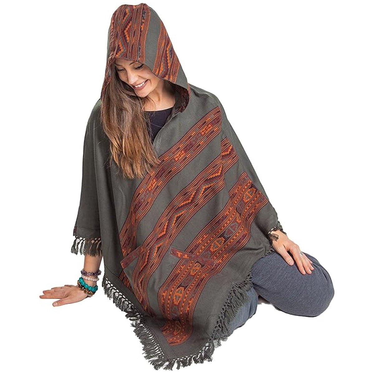 Hooded Poncho With Pockets (Elevate) -