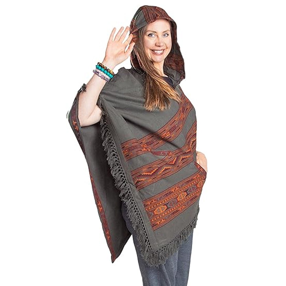 Hooded Poncho With Pockets (Elevate) -