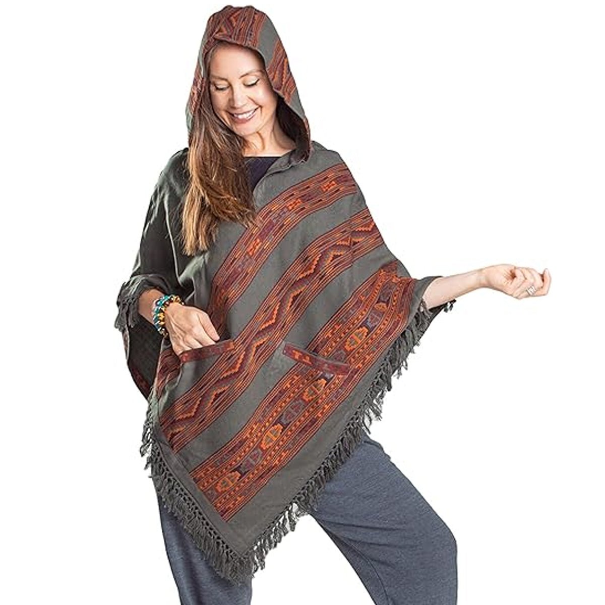 Hooded Poncho With Pockets (Elevate) -