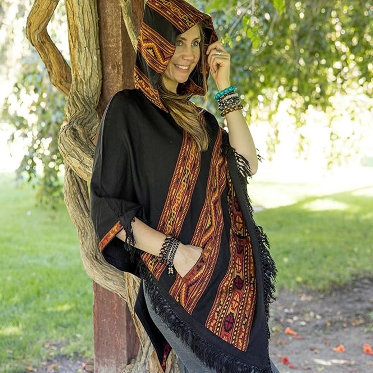 Hooded Poncho With Pockets (Elevate) -