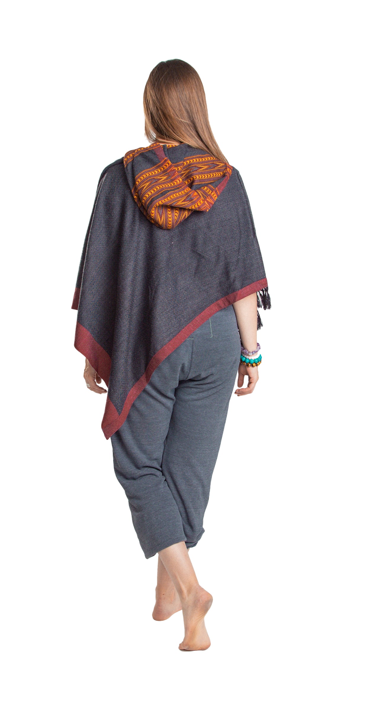 A poncho with hood for men and women worn for retreats, meditation or fun.