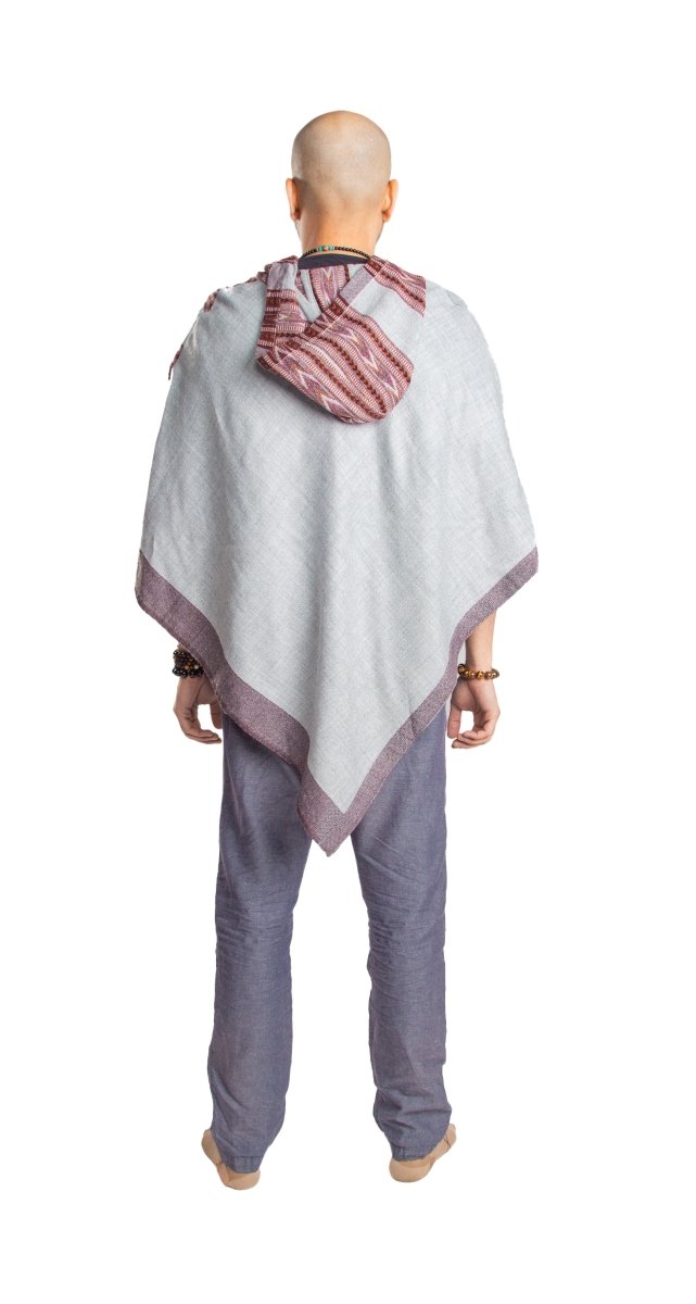 A poncho with hood for men and women worn for retreats, meditation or fun.