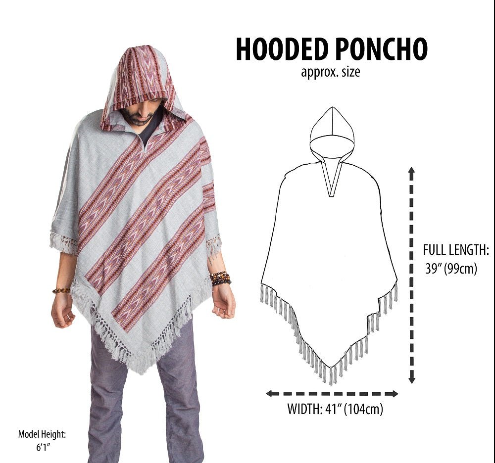 A poncho with hood for men and women worn for retreats, meditation or fun.