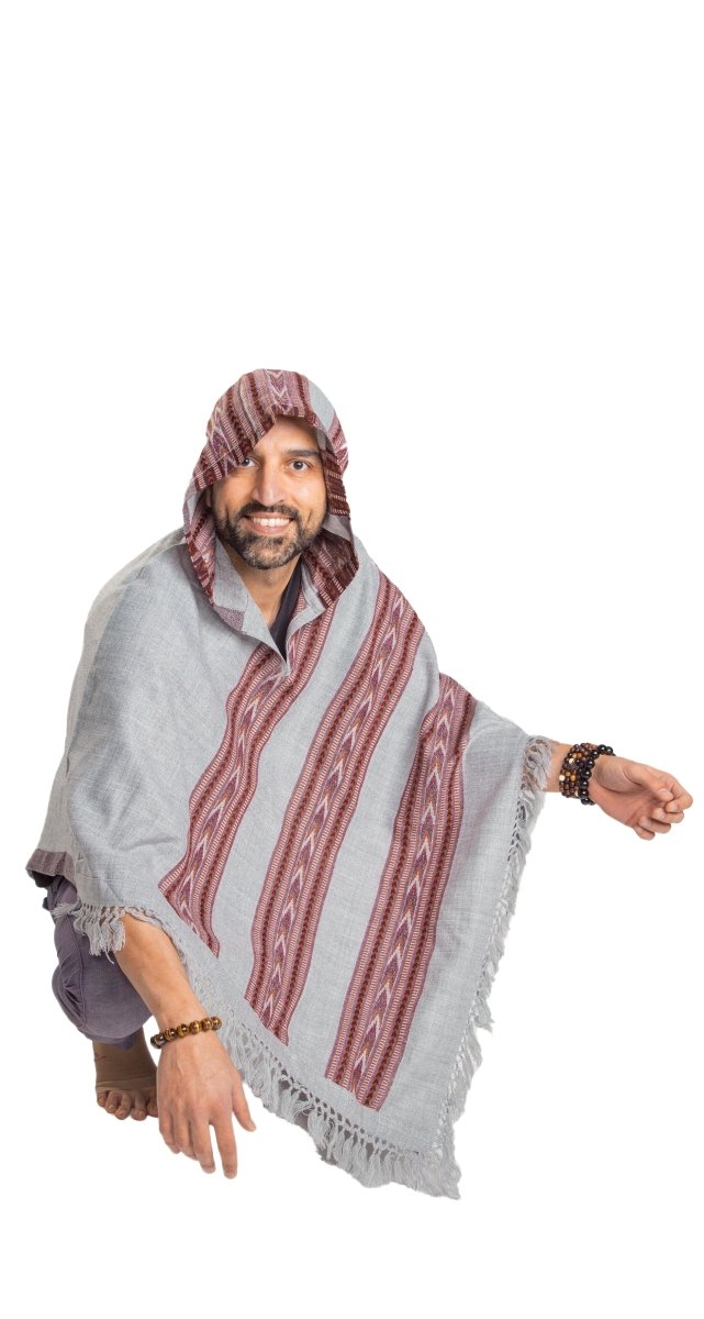 A poncho with hood for men and women worn for retreats, meditation or fun.
