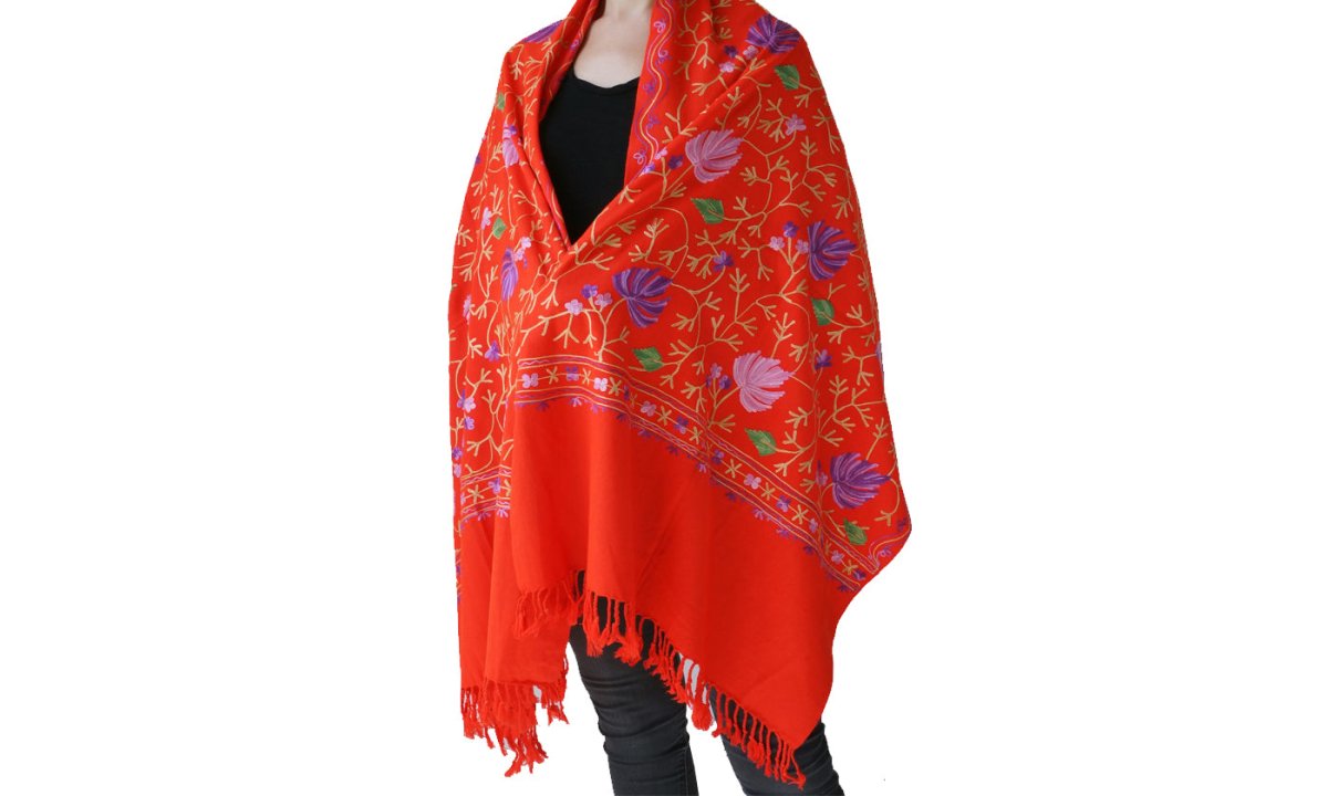 Scarf Embroidered Floral Shawl, Oversize Scarf for Women, Warm Wrap for Winter, Large 6.5' x 2.25' - Shawls and Wraps