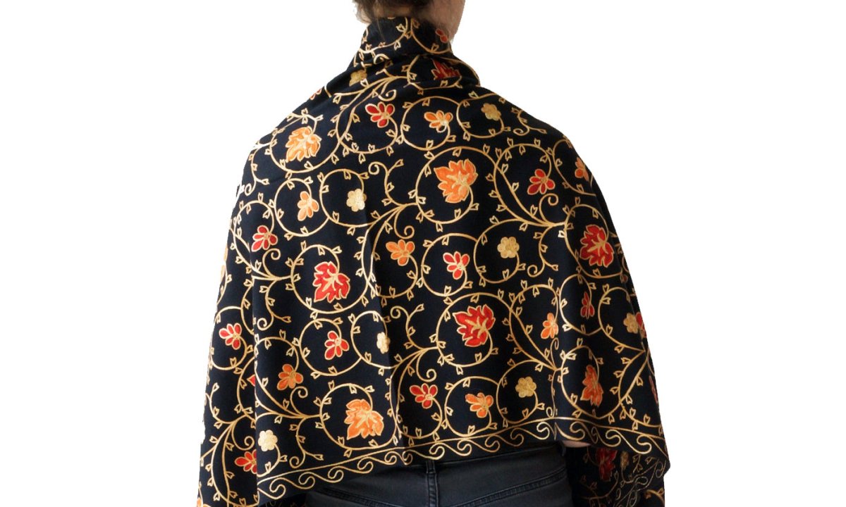 Scarf Embroidered Floral Shawl, Oversize Scarf for Women, Warm Wrap for Winter, Large 6.5' x 2.25' - Shawls and Wraps