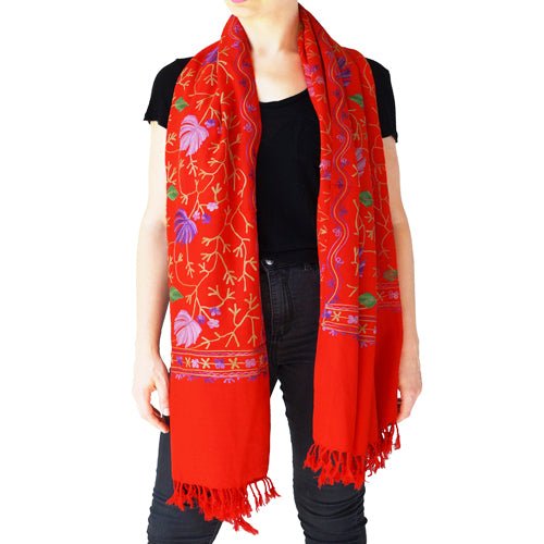 Scarf Embroidered Floral Shawl, Oversize Scarf for Women, Warm Wrap for Winter, Large 6.5' x 2.25' - Shawls and Wraps