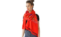 Thumbnail for Scarf Embroidered Floral Shawl, Oversize Scarf for Women, Warm Wrap for Winter, Large 6.5' x 2.25' - Shawls and Wraps