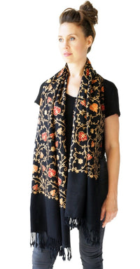 Thumbnail for Scarf Embroidered Floral Shawl, Oversize Scarf for Women, Warm Wrap for Winter, Large 6.5' x 2.25' - Shawls and Wraps