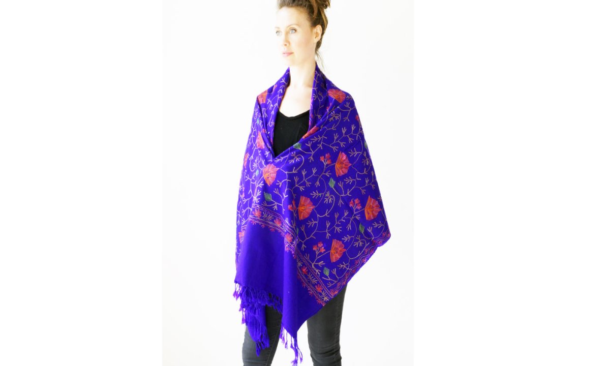 Scarf Embroidered Floral Shawl, Oversize Scarf for Women, Warm Wrap for Winter, Large 6.5' x 2.25' - Shawls and Wraps