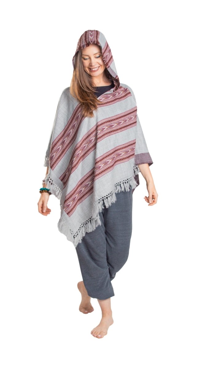A poncho with hood for men and women worn for retreats, meditation or fun.