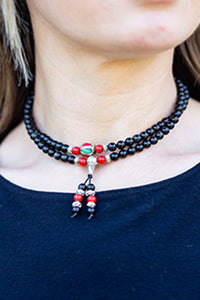 Thumbnail for Red Cinnabar & Obsidian Mala Bracelet/Necklace - Mala Bracelet