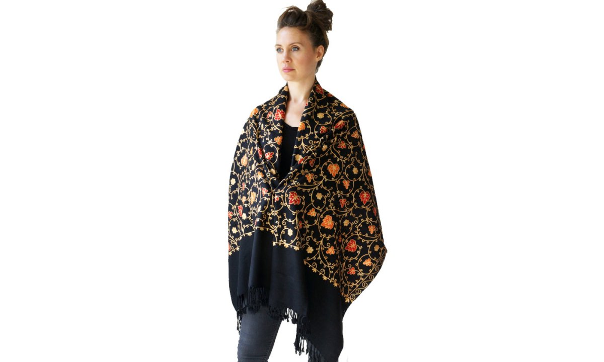 Scarf Embroidered Floral Shawl, Oversize Scarf for Women, Warm Wrap for Winter, Large 6.5' x 2.25' - Shawls and Wraps