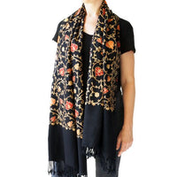 Thumbnail for Scarf Embroidered Floral Shawl, Oversize Scarf for Women, Warm Wrap for Winter, Large 6.5' x 2.25' - Shawls and Wraps