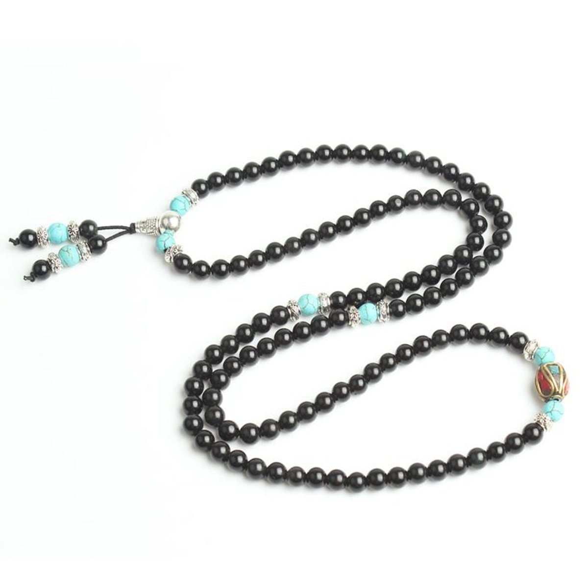 Turquoise & Obsidian Mala Bracelet/Necklace - Mala Bracelet