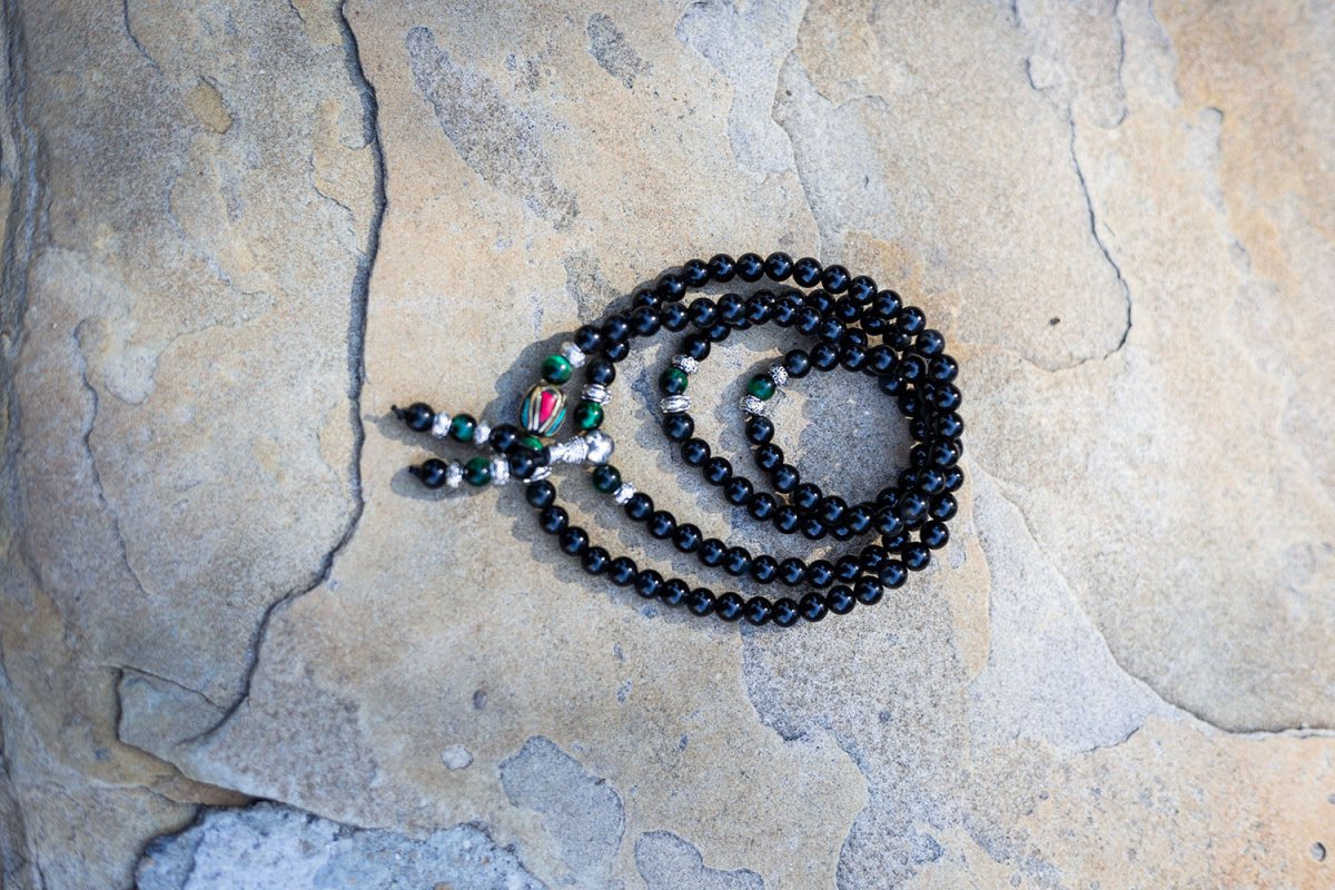 Turquoise & Obsidian Mala Bracelet/Necklace - Mala Bracelet