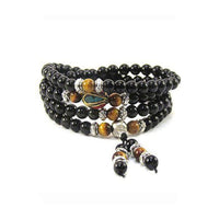 Thumbnail for Yellow Tiger Eye & Obsidian Mala Bracelet/Necklace - Mala Bracelet